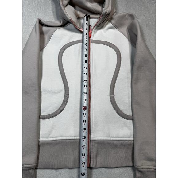 Lululemon Scuba Hoodie Size 12 Light Taupe White Zip Up Sweatshirt Pink Zipper - Picture 4 of 8